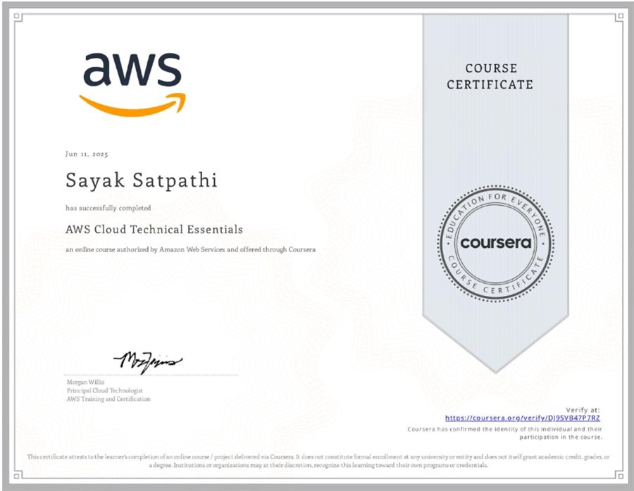 AWS Cloud Technical Essentials certificate
